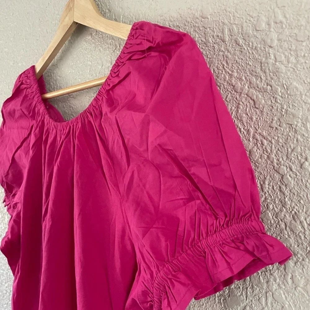 J. Crew Hot Pink Puff Sleeve Scoop Neck Top